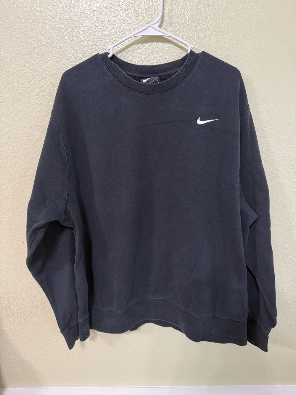 Nike Men's Black Crewneck Sweatshirt with White Swoosh